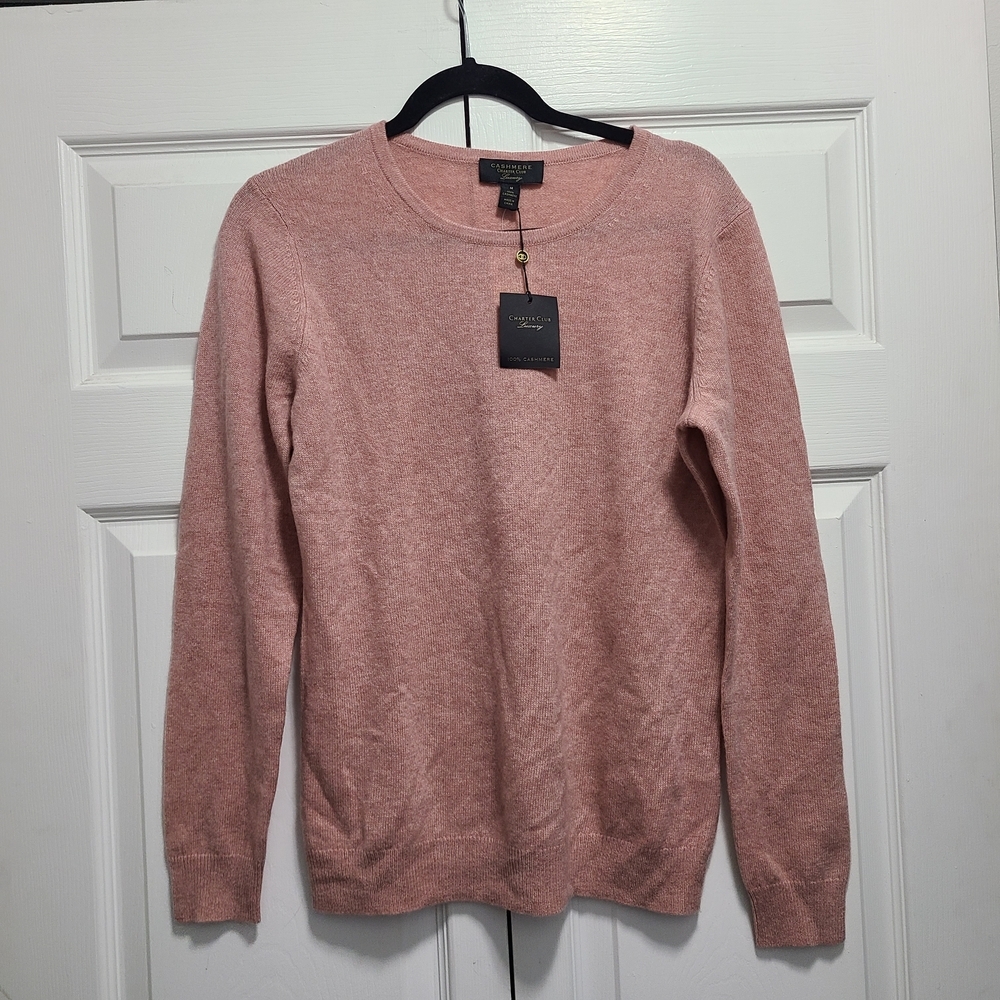 Charter Club Bella Rose Cashmere Crew Neck Sweater M NWT